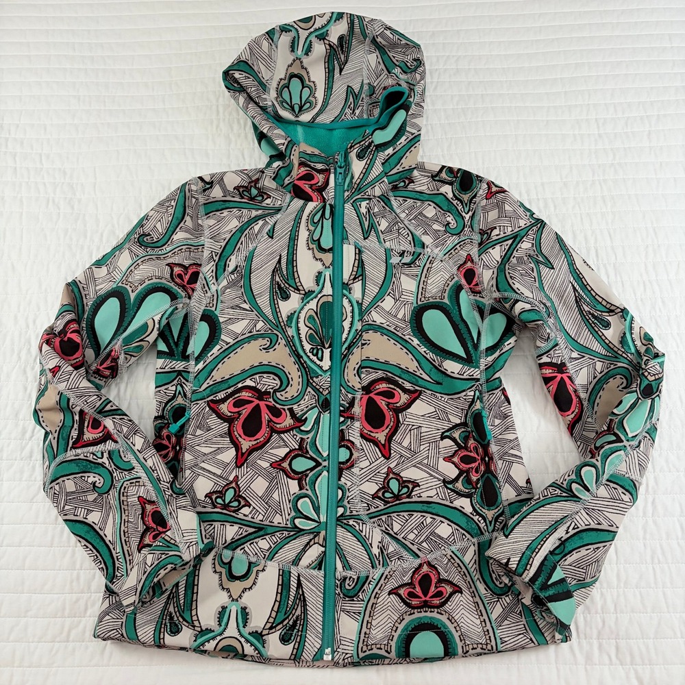 Köppen Teal Paisley Fleece Lined Full Zip Hooded Outdoor Jacket Womens Small